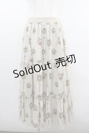 画像: axes femme / ストライプ花柄ロングスカート  生成り I-26-02-08-095-AX-SK-SA-ZI