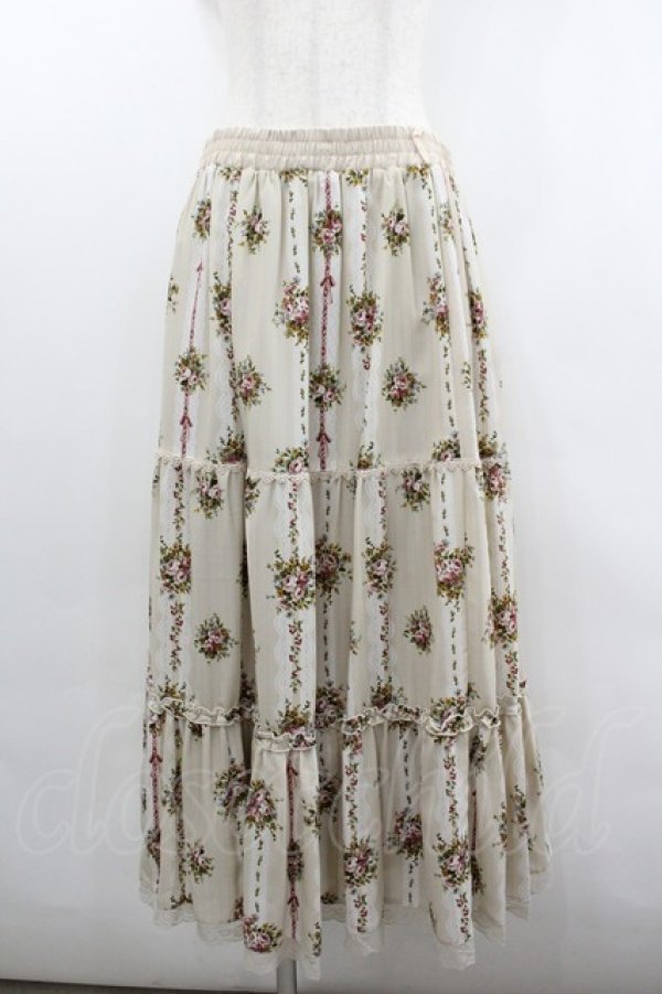 画像1: axes femme / ストライプ花柄ロングスカート  生成り I-26-02-08-095-AX-SK-SA-ZI (1)