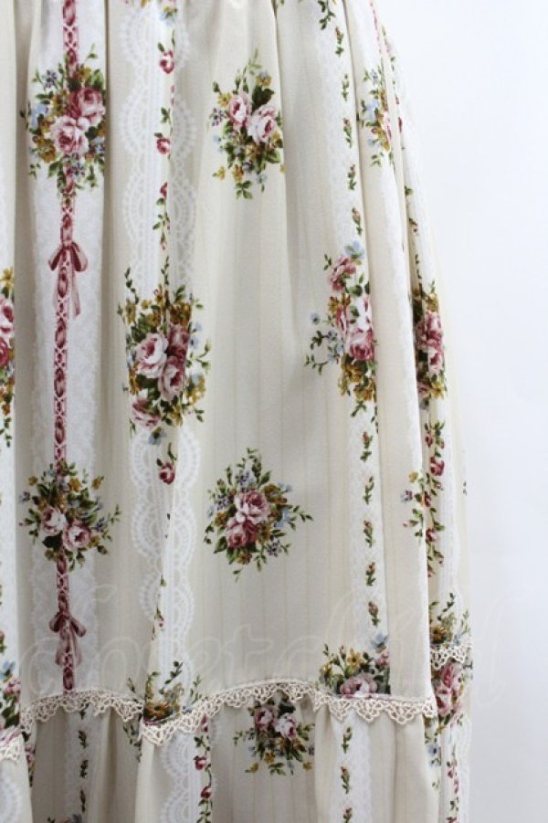 画像2: axes femme / ストライプ花柄ロングスカート  生成り I-26-02-08-095-AX-SK-SA-ZI (2)