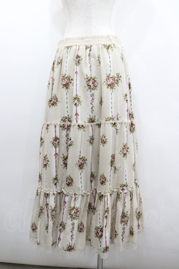 画像3: axes femme / ストライプ花柄ロングスカート  生成り I-26-02-08-095-AX-SK-SA-ZI (3)