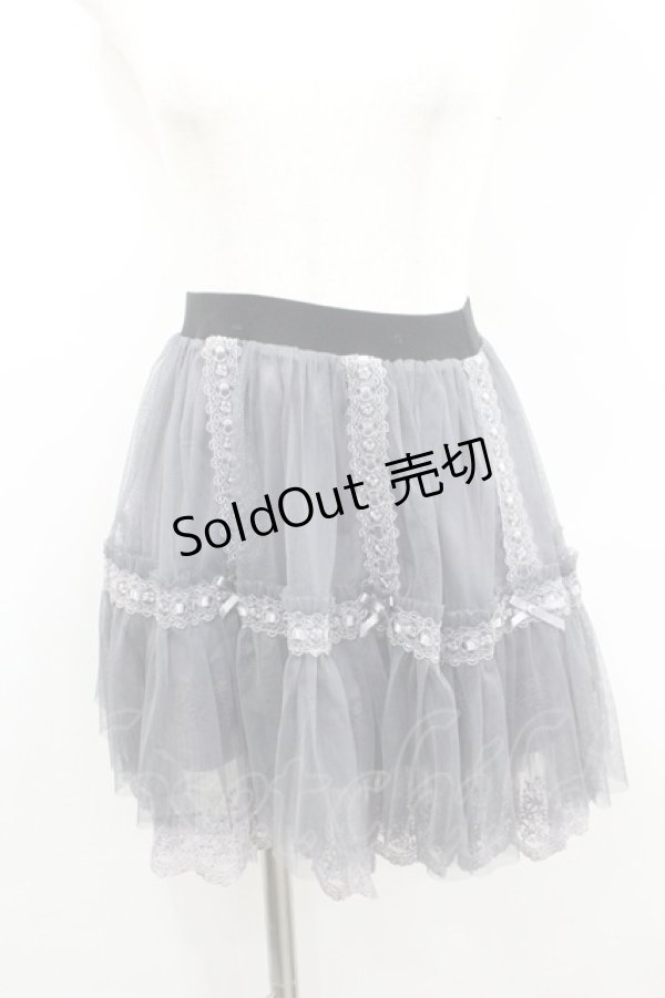 画像1: axes femme / チュール&はしごレースリボンスカート  グレーＸ黒 I-26-02-08-112-AX-SK-SA-ZI (1)