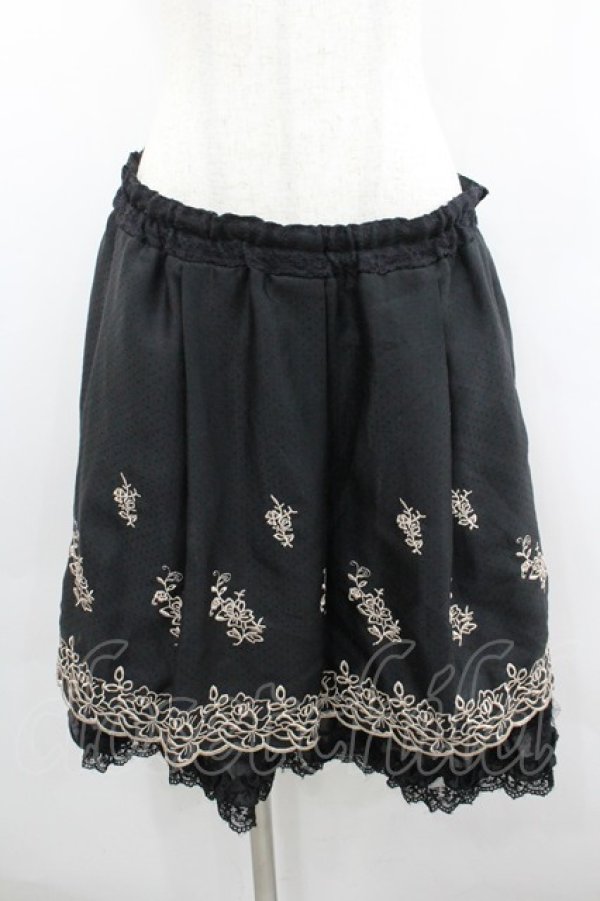 画像1: axes femme / バラ刺繍入りスカート  黒Ｘアイボリー I-26-02-08-114-AX-SK-SA-ZI (1)