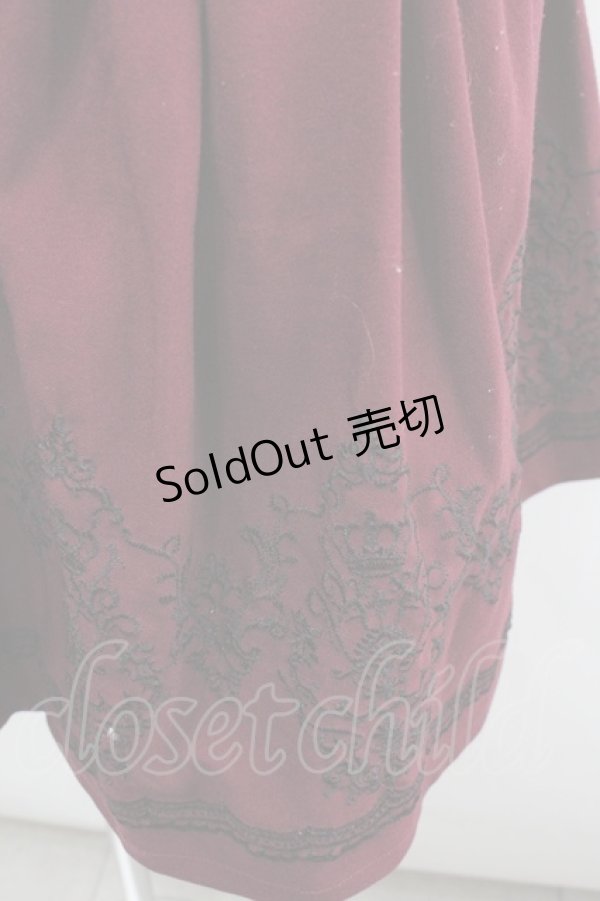 画像2: axes femme / 刺繍ハイウエストスカート  ボルドーＸ黒 I-26-02-08-116-AX-SK-SA-ZI (2)