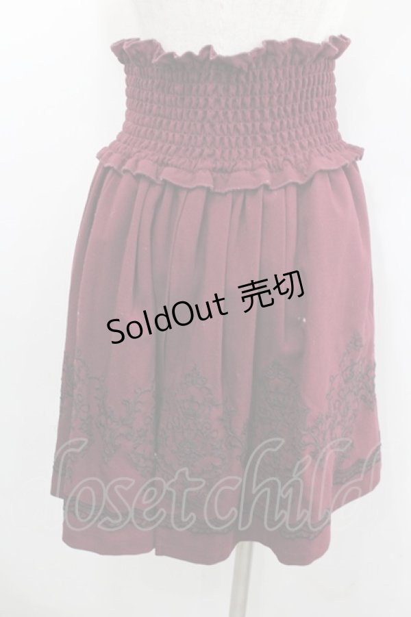 画像4: axes femme / 刺繍ハイウエストスカート  ボルドーＸ黒 I-26-02-08-116-AX-SK-SA-ZI (4)