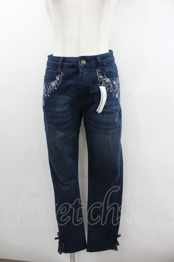画像1: axes femme / 星×バラ刺繍デニムパンツ L インディゴ I-26-02-08-120-AX-PA-SA-ZI (1)