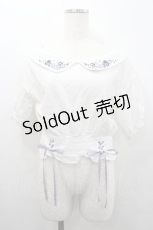 画像: axes femme POETIQUE / マリン刺繍オフショルブラウス  白ＸパープルＸ黒 I-26-02-08-002-AX-BL-SA-ZI