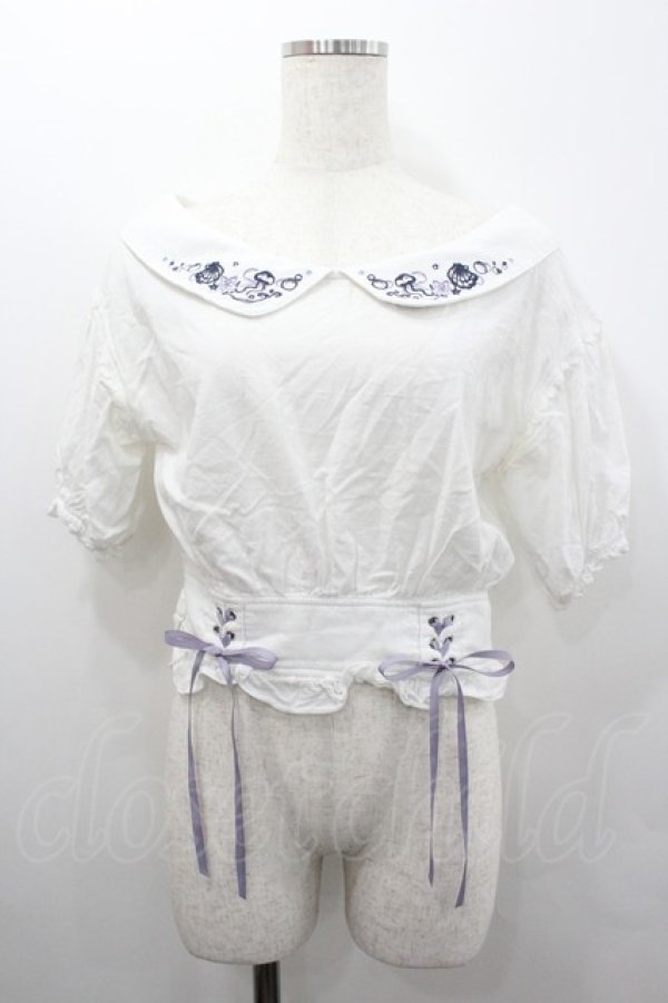 画像1: axes femme POETIQUE / マリン刺繍オフショルブラウス  白ＸパープルＸ黒 I-26-02-08-002-AX-BL-SA-ZI (1)