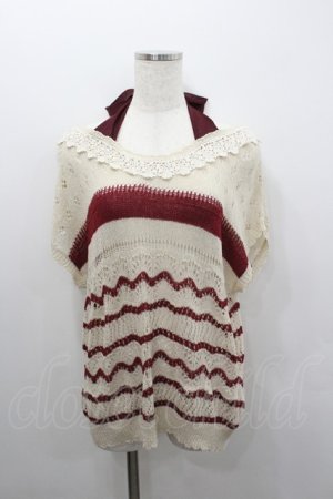 画像: axes femme / ボーダー半袖ニットトップス  アイボリーＸ赤 I-26-02-08-014-AX-TO-SA-ZI