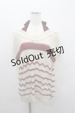 画像: axes femme / ボーダー半袖ニットトップス  アイボリーＸ赤 I-26-02-08-014-AX-TO-SA-ZI