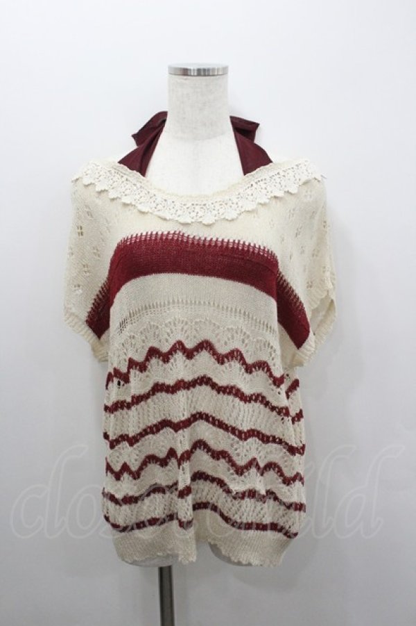 画像1: axes femme / ボーダー半袖ニットトップス  アイボリーＸ赤 I-26-02-08-014-AX-TO-SA-ZI (1)