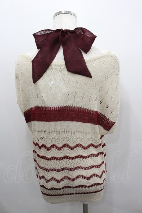 画像2: axes femme / ボーダー半袖ニットトップス  アイボリーＸ赤 I-26-02-08-014-AX-TO-SA-ZI (2)