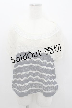 画像: axes femme / かぎ編みニットトップス  オフｘネイビー I-26-02-08-015-AX-TO-HR-ZI