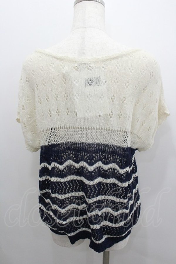 画像2: axes femme / かぎ編みニットトップス  オフｘネイビー I-26-02-08-015-AX-TO-HR-ZI (2)