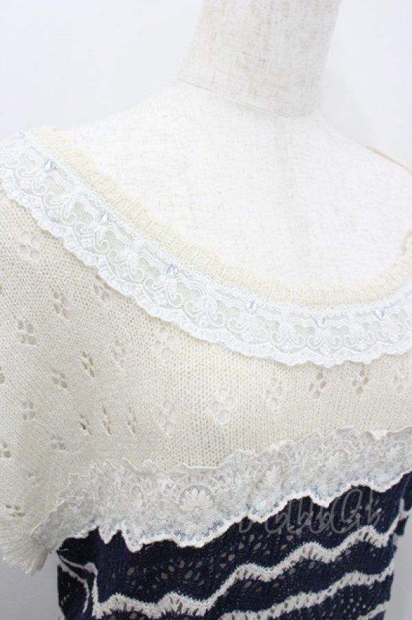 画像3: axes femme / かぎ編みニットトップス  オフｘネイビー I-26-02-08-015-AX-TO-HR-ZI (3)