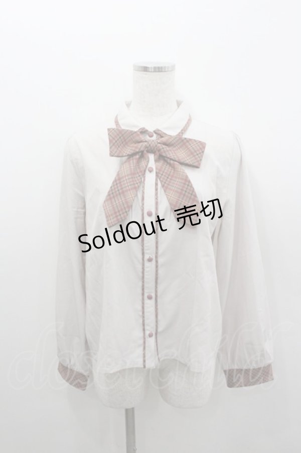 画像1: axes femme POETIQUE / パイピングデザインブラウス  ベージュＸチェック I-26-02-08-017-AX-BL-SA-ZI (1)