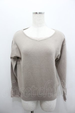 画像: axes femme / レース配色Vネックニット  ベージュ I-26-02-08-025-AX-TO-SA-ZI