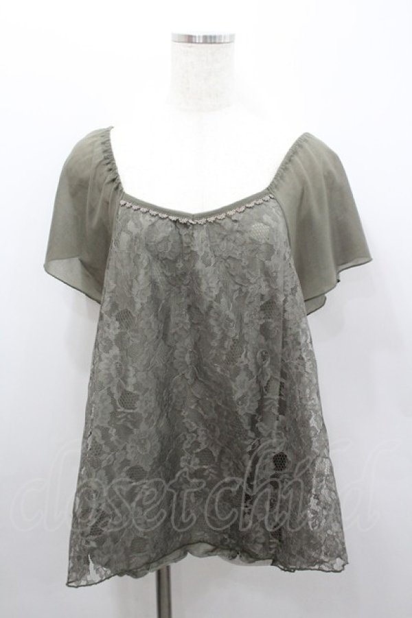 画像1: axes femme / バックリボンレーストップス  カーキ I-26-02-08-028-AX-TO-SA-ZI (1)