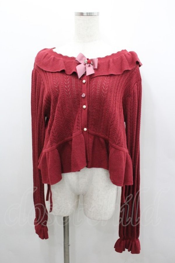 画像1: axes femme kawaii / プチローズニットカーデ  赤 I-26-02-08-031-AX-TO-HR-ZI (1)