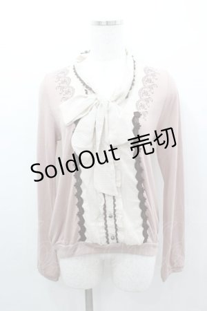 画像: axes femme / ギンガムチェックリボンスカラップ刺繍カーデデザインカットソー  ピンクＸブラウン I-26-02-11-047-AX-TO-SA-ZI