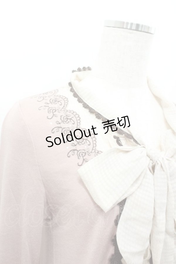 画像2: axes femme / ギンガムチェックリボンスカラップ刺繍カーデデザインカットソー  ピンクＸブラウン I-26-02-11-047-AX-TO-SA-ZI (2)