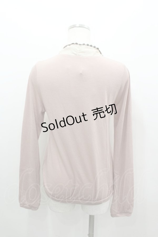 画像3: axes femme / ギンガムチェックリボンスカラップ刺繍カーデデザインカットソー  ピンクＸブラウン I-26-02-11-047-AX-TO-SA-ZI (3)