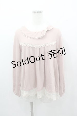 画像: axes femme / パールリボン襟長袖トップス  ピンクＸ白 I-26-02-11-048-AX-TO-SA-ZI