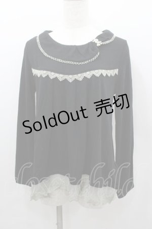 画像: axes femme / パールリボン襟長袖トップス  黒Ｘアイボリー I-26-02-11-049-AX-TO-SA-ZI