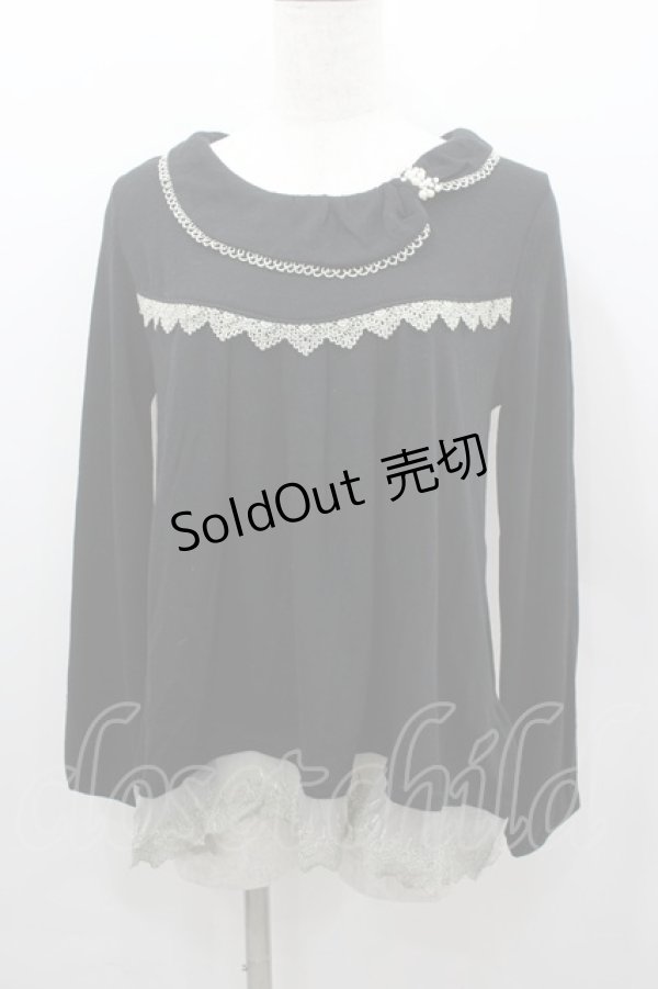 画像1: axes femme / パールリボン襟長袖トップス  黒Ｘアイボリー I-26-02-11-049-AX-TO-SA-ZI (1)