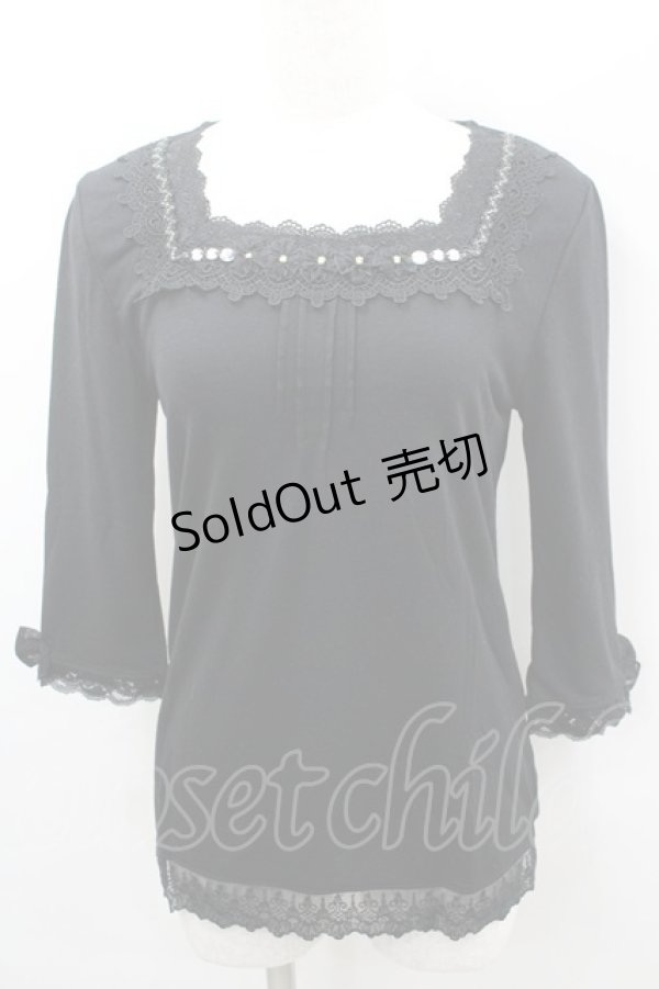 画像1: axes femme / レースビジュー長袖カットソー  黒 I-26-02-11-051-AX-TO-SA-ZI (1)