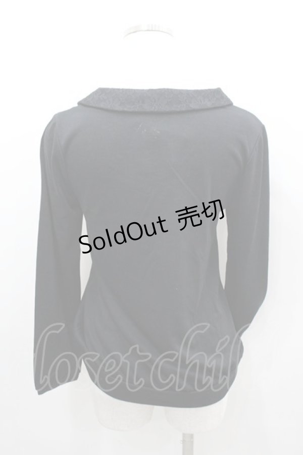 画像3: axes femme / 編み上げリボンパール襟カットソー  黒Ｘ青 I-26-02-11-052-AX-TO-SA-ZI (3)