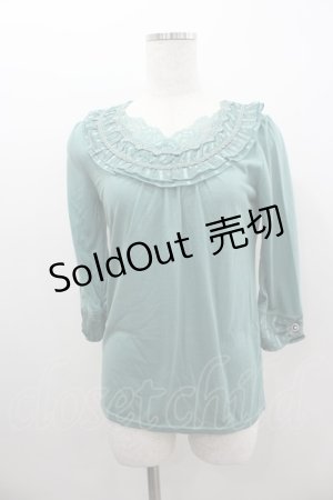 画像: axes femme / ストライプ2段フリル半袖カットソー  グリーン I-26-02-11-062-AX-TO-SA-ZI