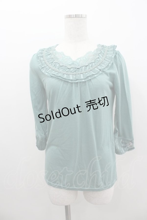 画像1: axes femme / ストライプ2段フリル半袖カットソー  グリーン I-26-02-11-062-AX-TO-SA-ZI (1)