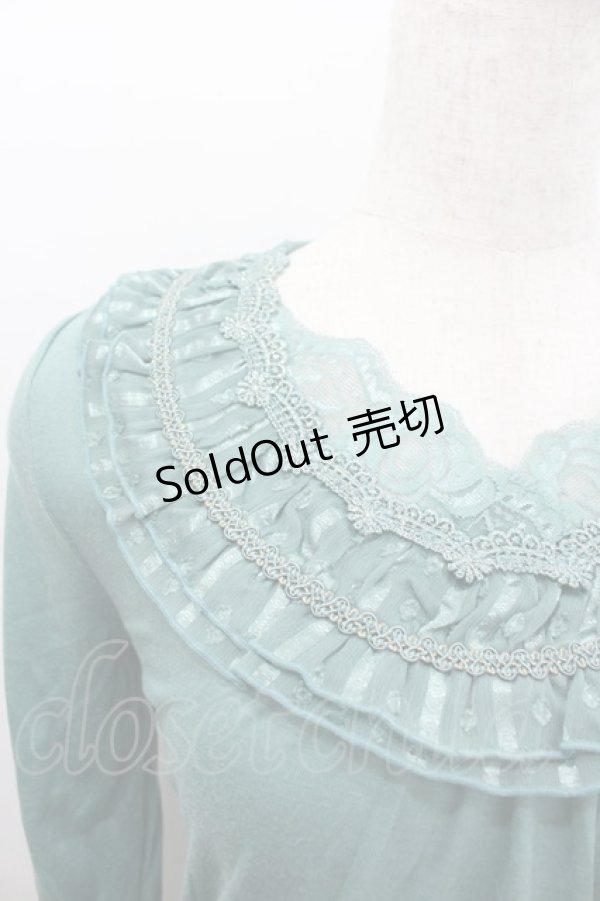 画像2: axes femme / ストライプ2段フリル半袖カットソー  グリーン I-26-02-11-062-AX-TO-SA-ZI (2)