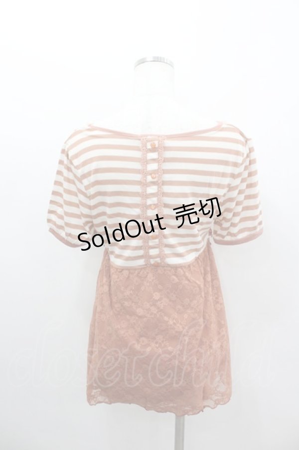 画像3: axes femme / ボーダーレース切り替え半袖カットソー  オレンジＸ白 I-26-02-11-063-AX-TO-SA-ZI (3)