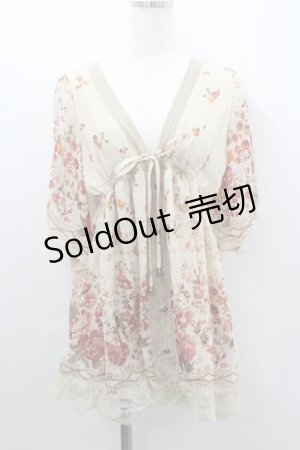 画像: axes femme / ヴィンテージフラワーガウン風チュニック M クリーム I-26-02-11-064-AX-TO-SA-ZI