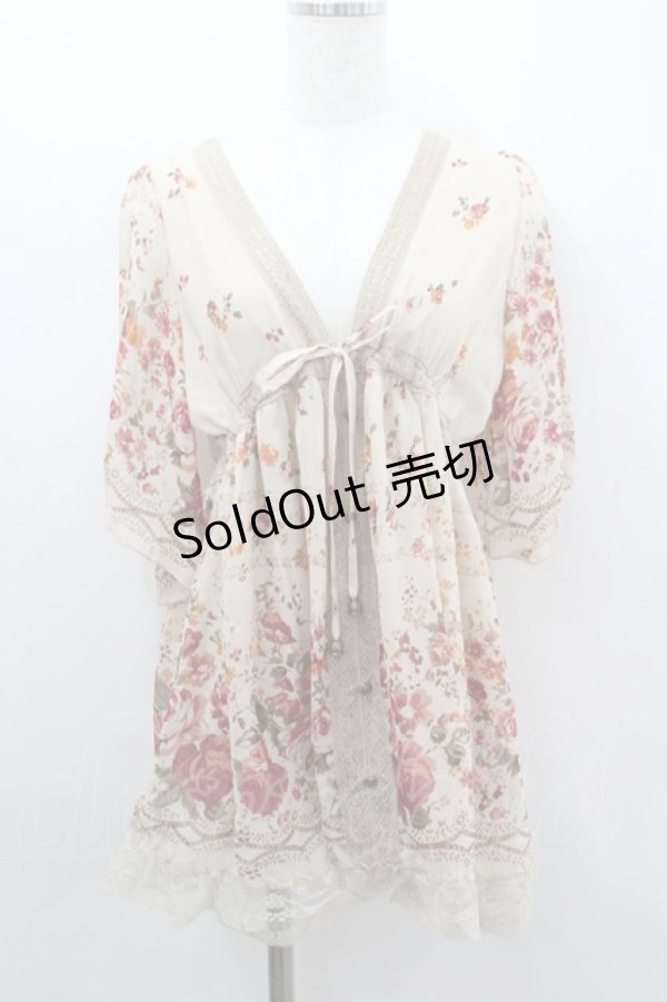 画像1: axes femme / ヴィンテージフラワーガウン風チュニック M クリーム I-26-02-11-064-AX-TO-SA-ZI (1)