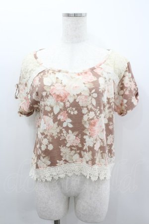 画像: LIZ LISA / レース切り替えバラブーケプリントショートトップス  ブラウンＸピンクＸアイボリー I-26-02-11-067-LO-TO-SA-ZI