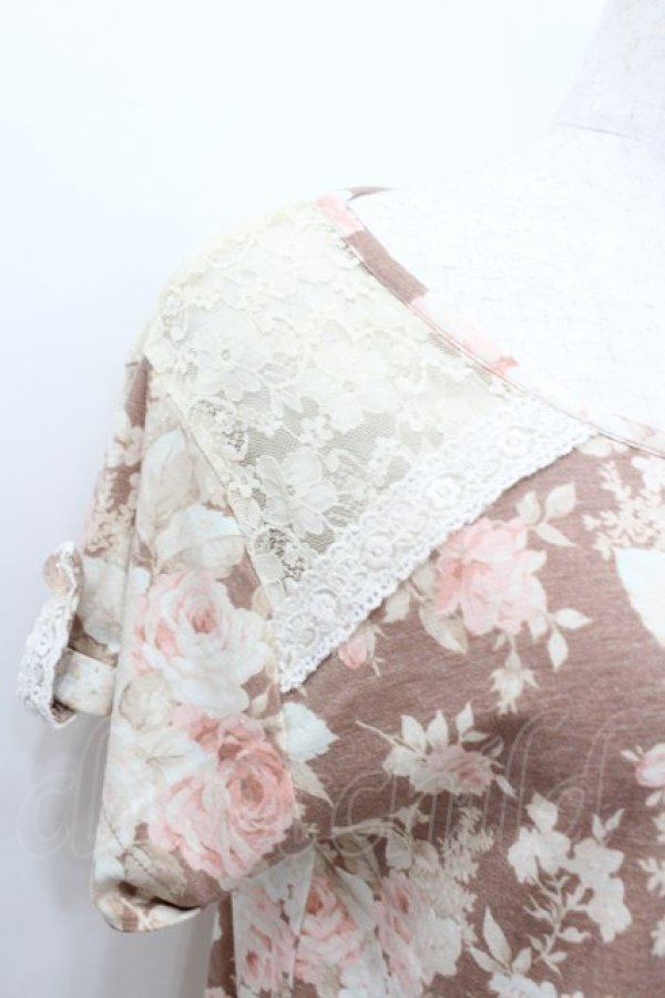 画像2: LIZ LISA / レース切り替えバラブーケプリントショートトップス  ブラウンＸピンクＸアイボリー I-26-02-11-067-LO-TO-SA-ZI (2)