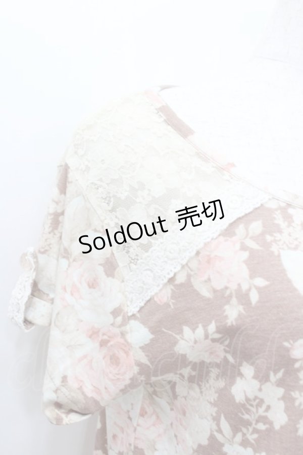 画像2: LIZ LISA / レース切り替えバラブーケプリントショートトップス  ブラウンＸピンクＸアイボリー I-26-02-11-067-LO-TO-SA-ZI (2)