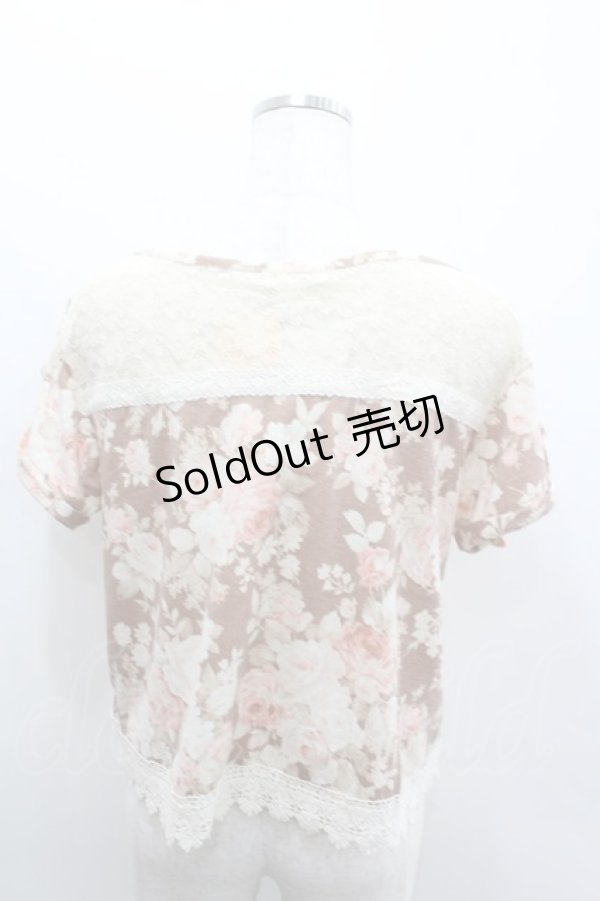 画像3: LIZ LISA / レース切り替えバラブーケプリントショートトップス  ブラウンＸピンクＸアイボリー I-26-02-11-067-LO-TO-SA-ZI (3)