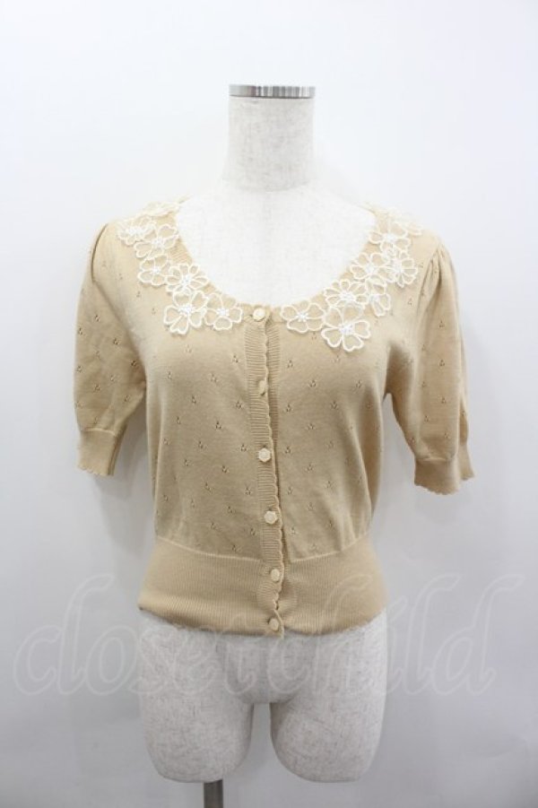 画像1: an another angelus / フラワーレースニットカーディガン  ベージュＸ白 I-26-02-11-071-CA-TO-SA-ZI (1)