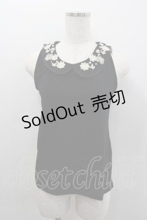 画像: axes femme / お花モチーフ襟付タンク M 黒 I-26-02-11-084-AX-TO-SA-ZI