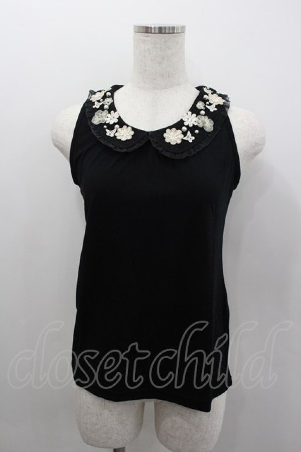 画像1: axes femme / お花モチーフ襟付タンク M 黒 I-26-02-11-084-AX-TO-SA-ZI (1)