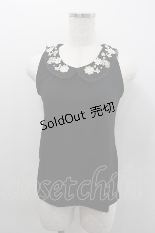 画像1: axes femme / お花モチーフ襟付タンク M 黒 I-26-02-11-084-AX-TO-SA-ZI (1)