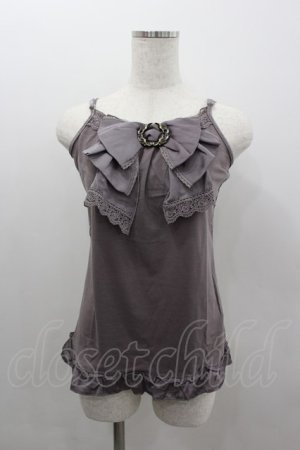 画像: axes femme / サテンbigリボンキャミソール M チャコール I-26-02-11-087-AX-TO-SA-ZI