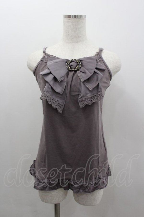 画像1: axes femme / サテンbigリボンキャミソール M チャコール I-26-02-11-087-AX-TO-SA-ZI (1)
