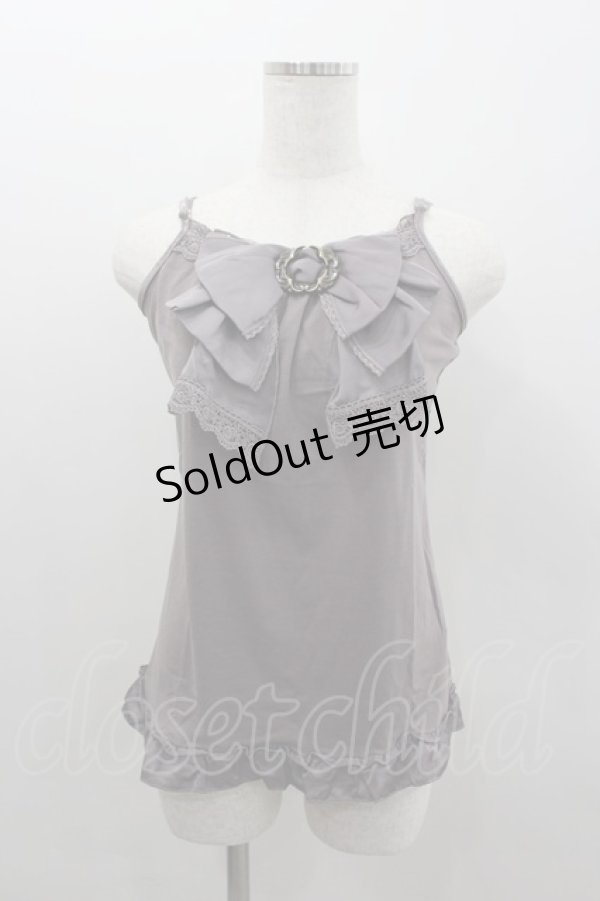 画像1: axes femme / サテンbigリボンキャミソール M チャコール I-26-02-11-087-AX-TO-SA-ZI (1)