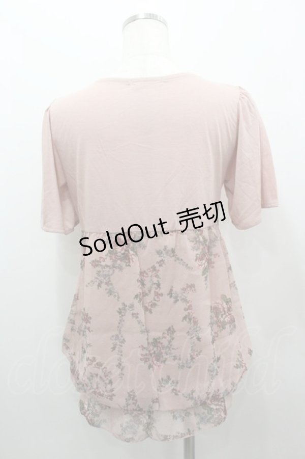 画像3: axes femme / ローズブーケプリントシフォン切り替え半袖カットソー  ピンク I-26-02-11-009-AX-TO-SA-ZI (3)