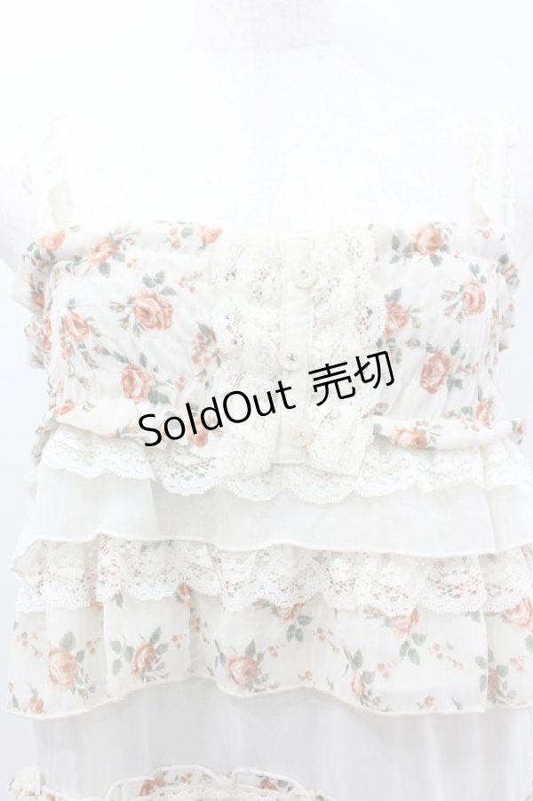 画像2: axes femme / ローズプリントフリルシフォンジャンパースカート  アイボリーＸ赤 I-26-02-11-096-AX-OP-SA-ZI (2)