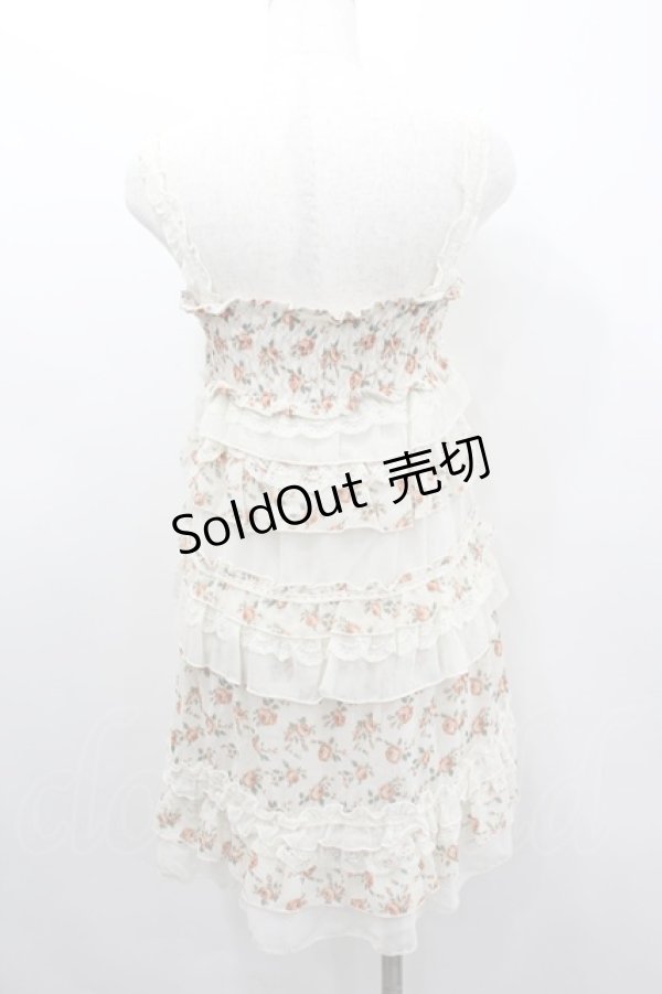 画像3: axes femme / ローズプリントフリルシフォンジャンパースカート  アイボリーＸ赤 I-26-02-11-096-AX-OP-SA-ZI (3)